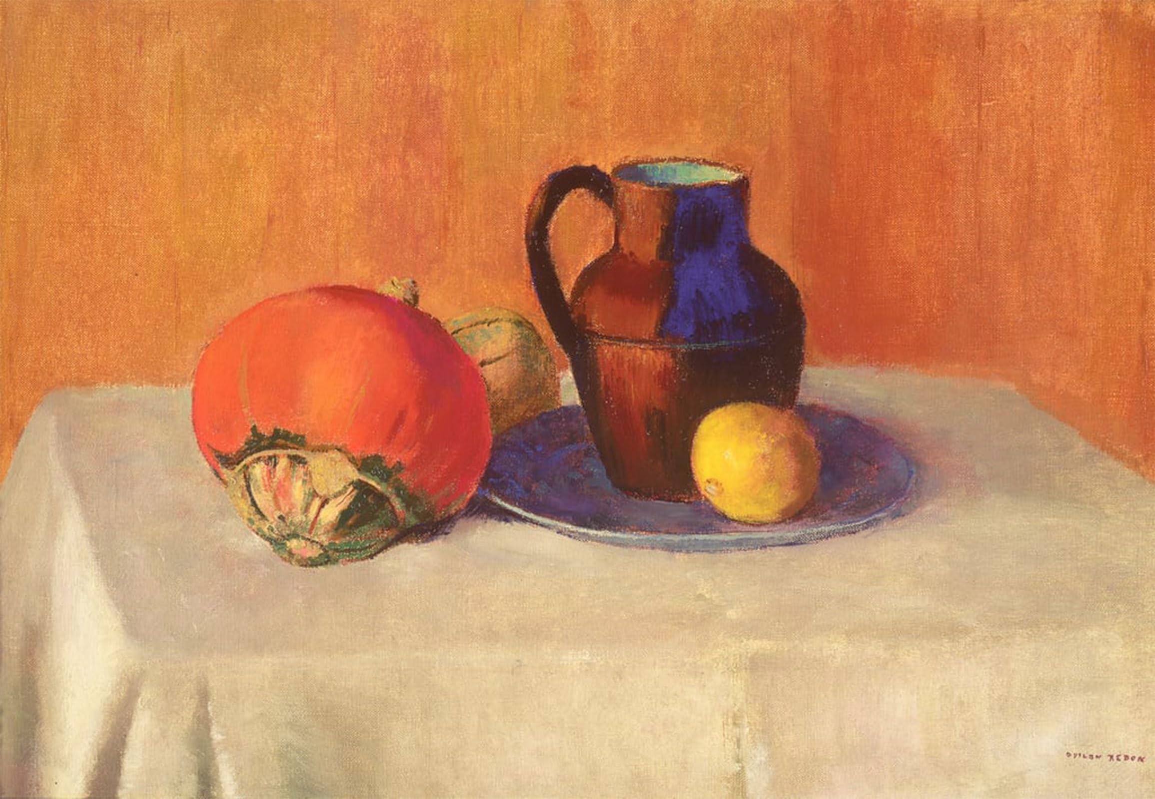ARTXLXXBN Famous Painting Canvas Artwork Graffiti Print Still Life with a Pitcher by Odilon Redon Portrait Canvas Image for Home Decor 60x90cm