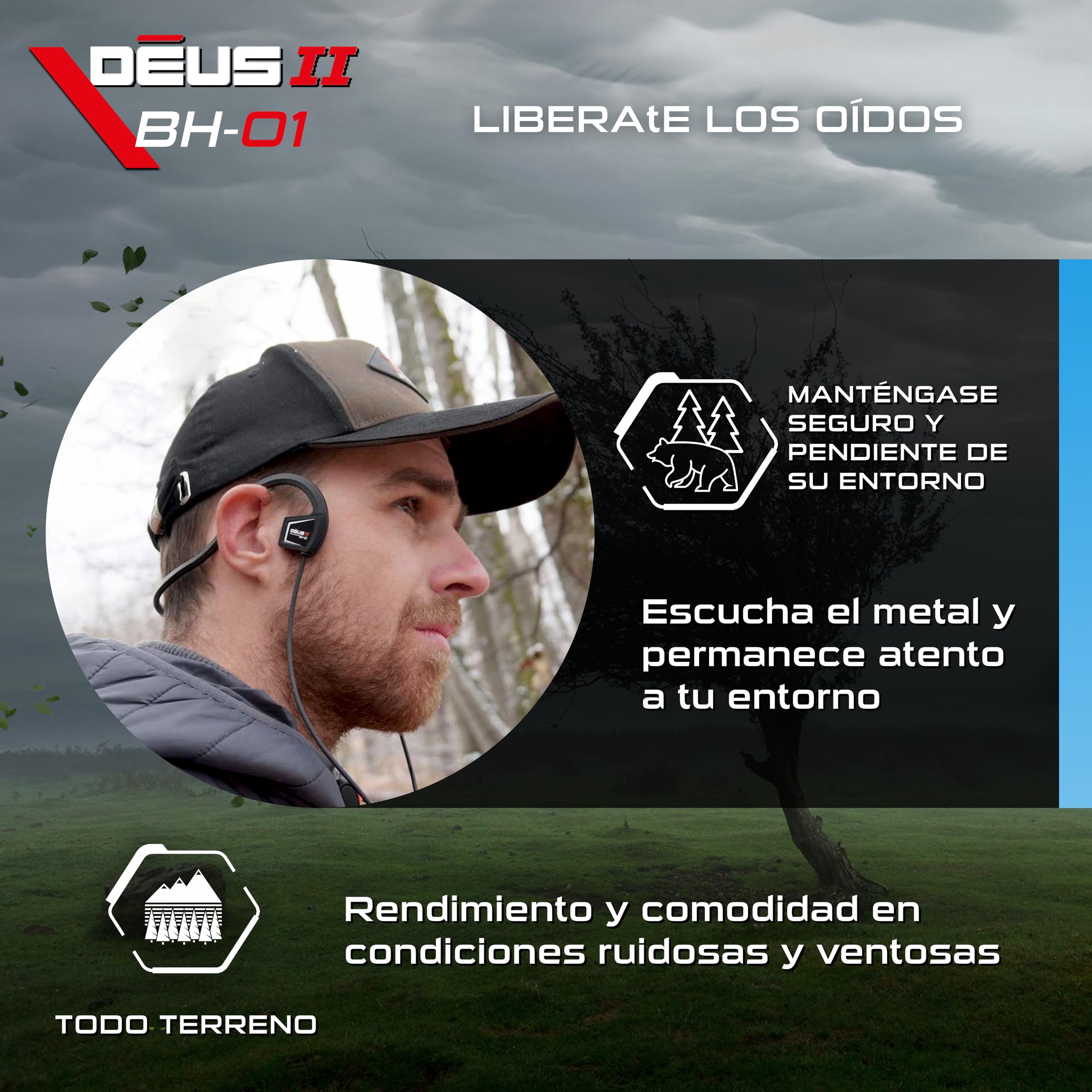 XP METAL DETECTORS BH-01, casco de conducción ósea con cable, diseñado para Le Deus II - Casco impermeable para detección de metales submarinos de hasta 20 m - certificado IP68