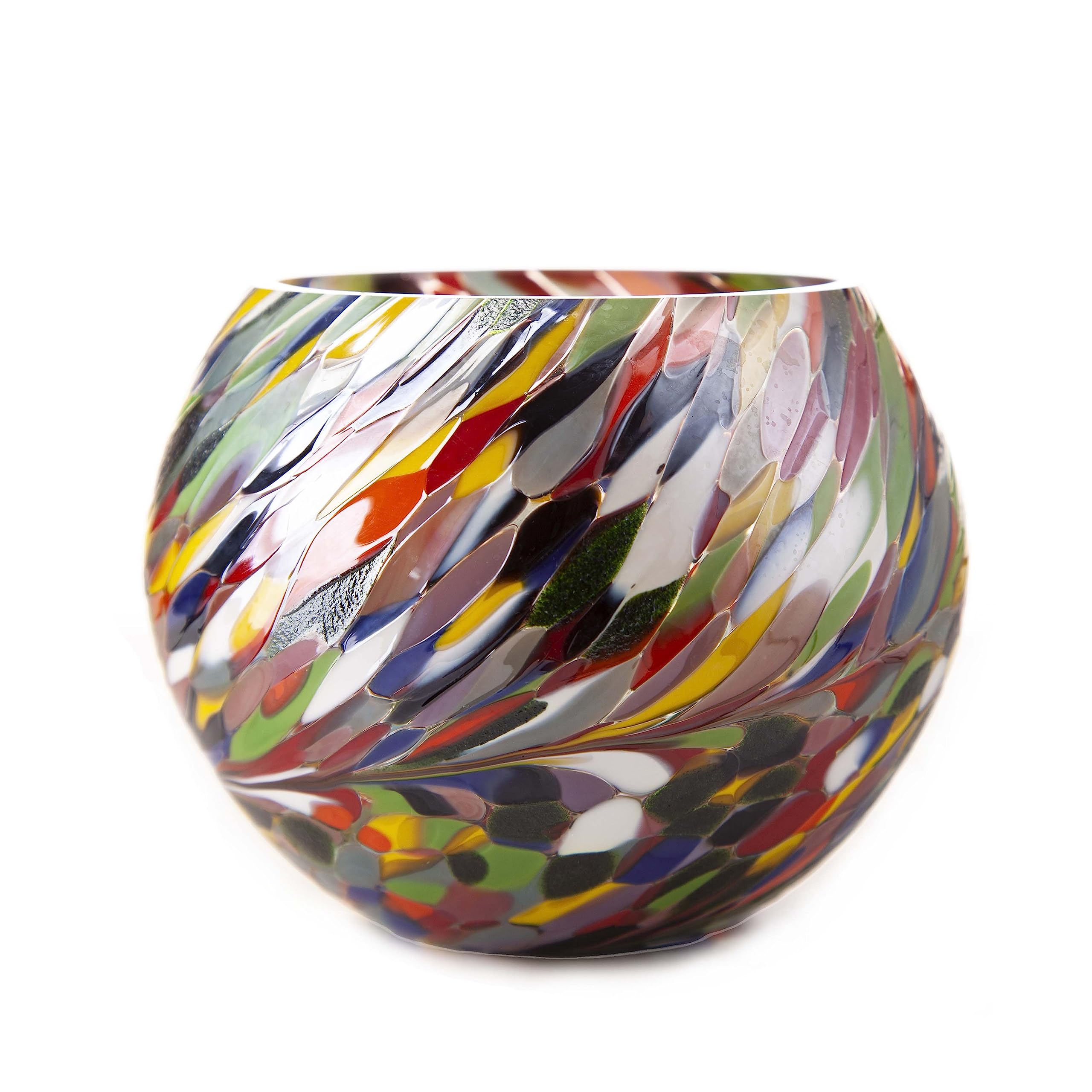 Amelia Art Glass Round Tealight Holder in Multi-Coloured