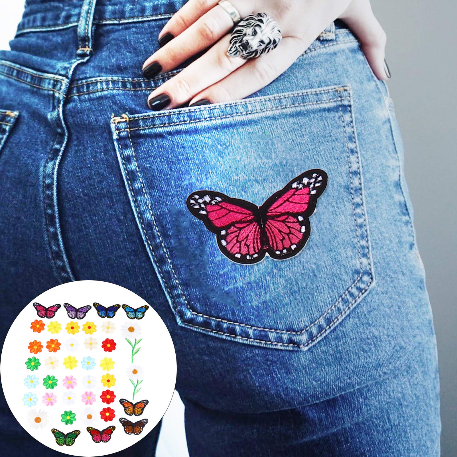 ARTIBETTER 2 Set Toppe Termoadesive Farfalle E Per Decorare E Riparare Jeans Magliette E Borse Facile Da Applicare E Sicuro Per La 39 Pezzi*2