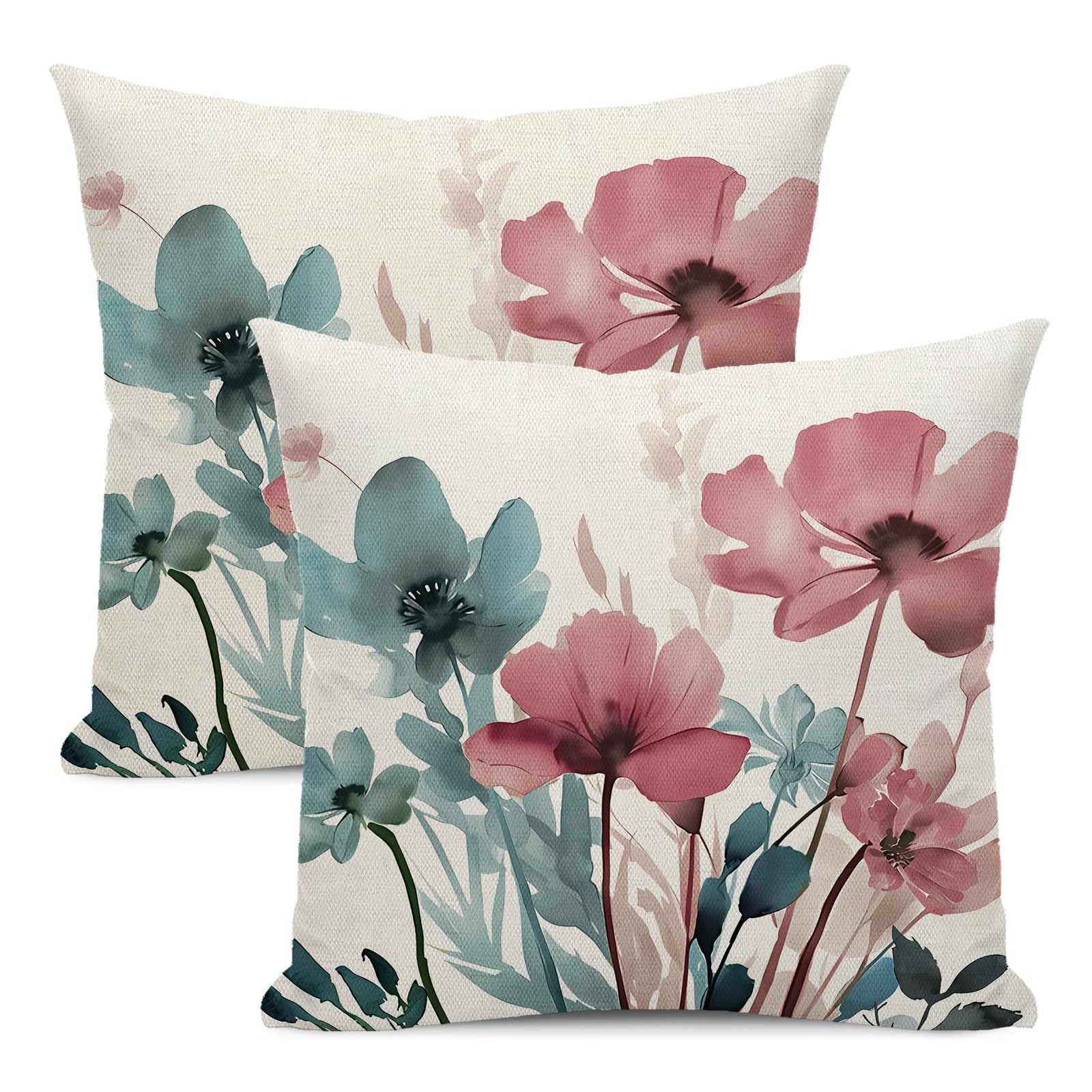 Yxuiyal Floral Pillow Covers Set Of 2 – 18x18 Inch, Watercolor Tulip Design, Linen Fabric For Spring/Summer
