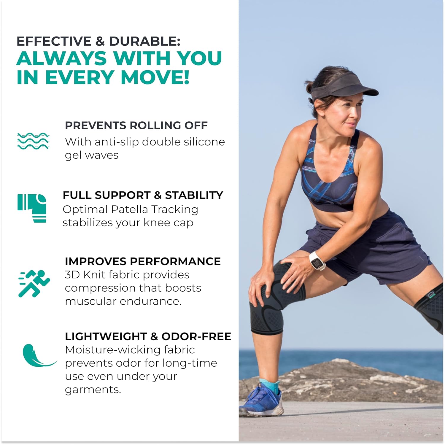 Modvel Compression Knee Brace for Women & Men - 2 Pack Knee Brace for Women Running Knee Pain, Knee Support Compression Sleeve, Workout Sports Knee Braces for Meniscus Tear ACL & Arthritis Pain Relief - Image 4