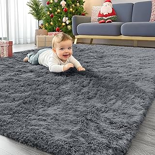 Homaxy Fluffy Shaggy Rugs Living Room, Large Anti Slip Carpet, Machine Washable Soft Thick Pile Bedside Rug for Kids Bedroom, Nursery - Dark Grey, 120 x 160 cm