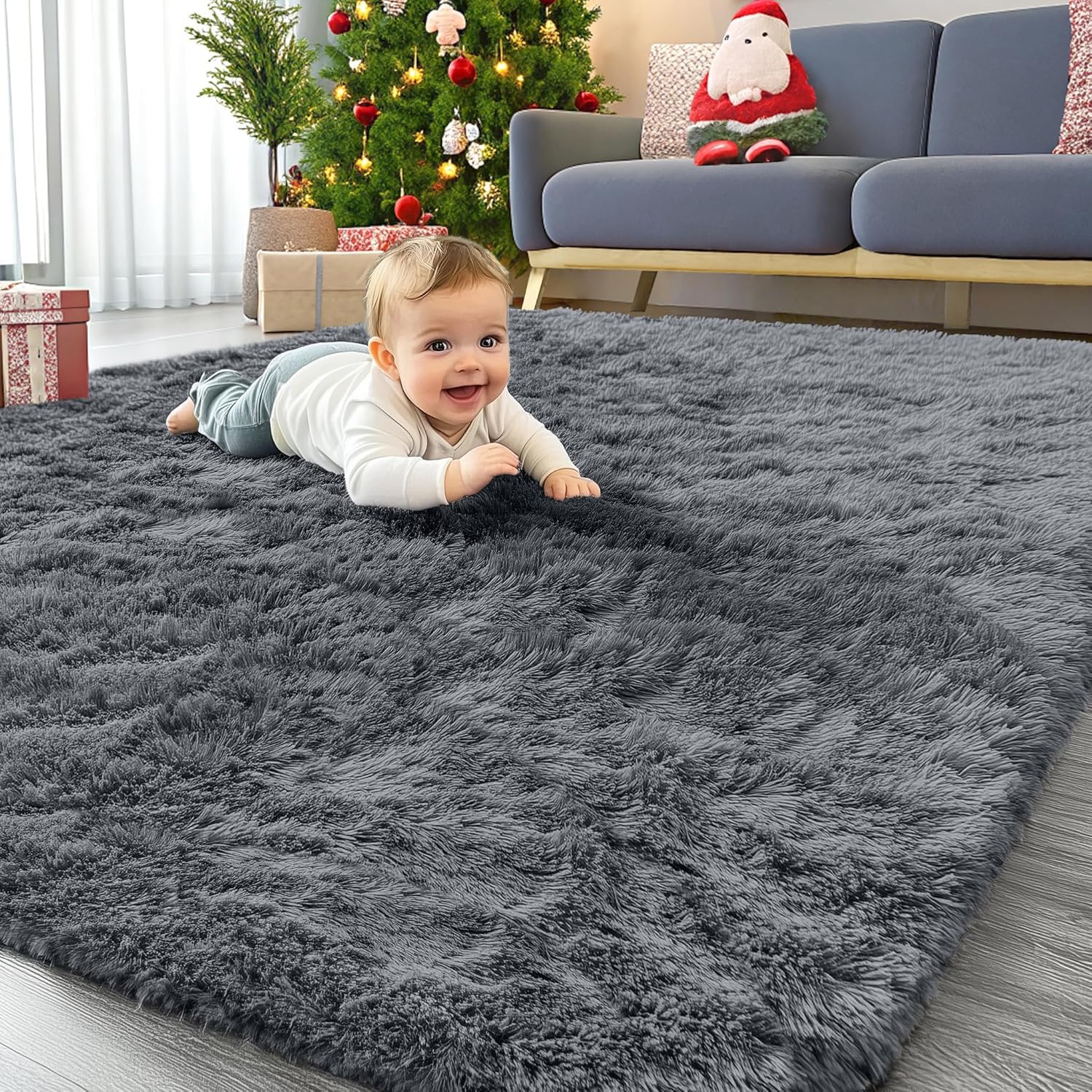Homaxy Hochflor Flauschig Teppich Anti-Rutsch Unterseite Waschbar Teppiche Läufer fürs Flur，Küche, Wohnzimmer, Schlafzimmer - 80 x 150 cm, Dunkelgrau