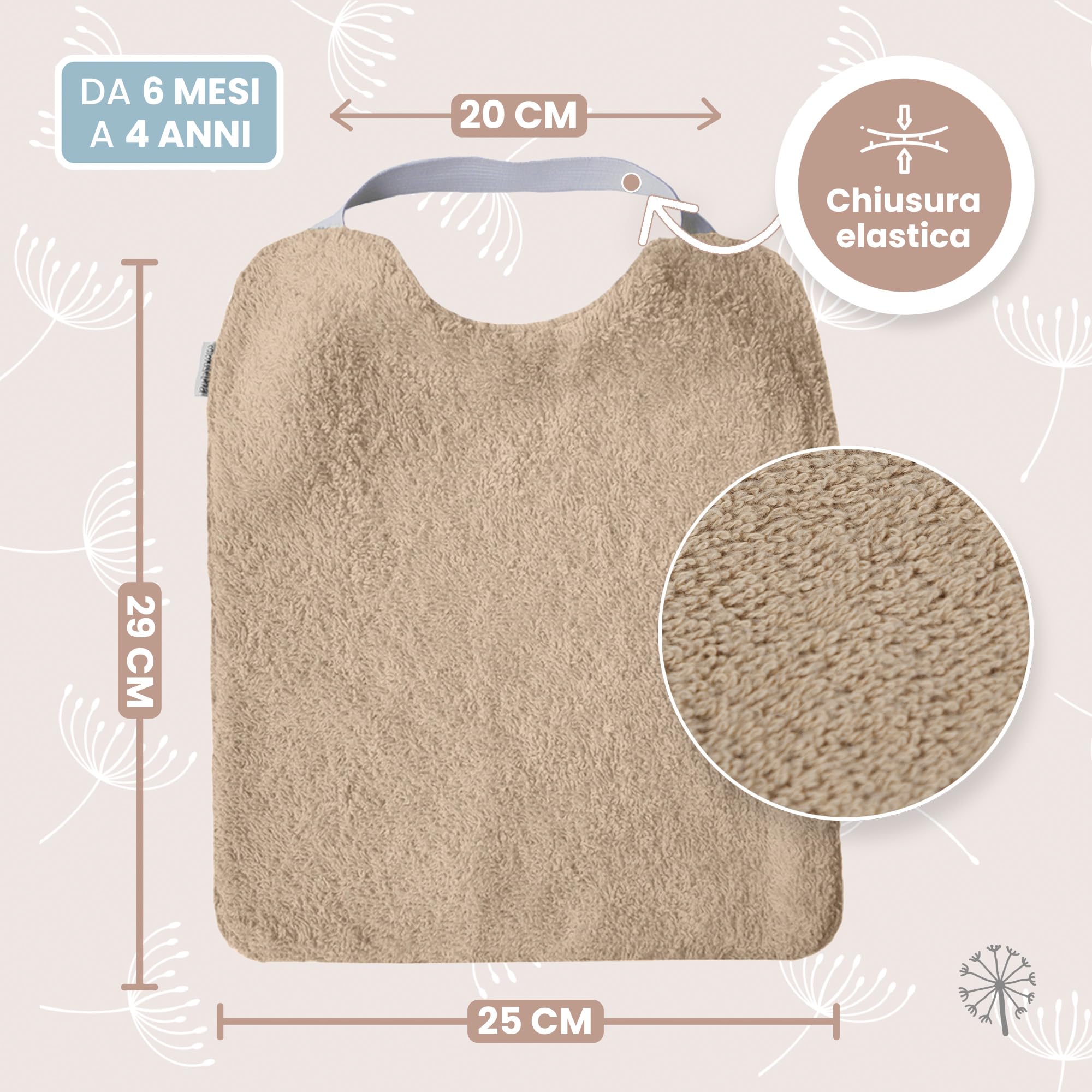 MIMUSELINA | Set di 5 Bavaglini Asilo con Elastico | Bavette Spugna Assorbente e Retro Impermeabile | Bavaglino Svezzamento| Bavaglini Impermeabili Neonato | Realizzati in Spagna