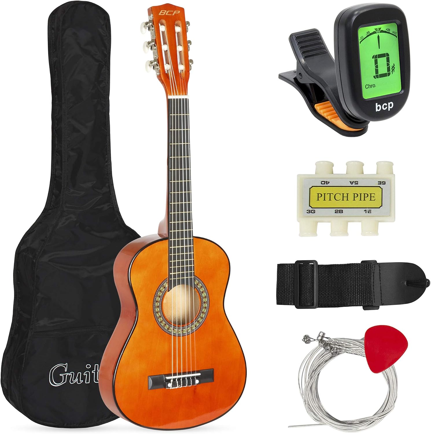 Best Choice Products 30in Kids Acoustic Guitar Beginner Starter Kit with Electric Tuner, Strap, Case, Strings - Brown