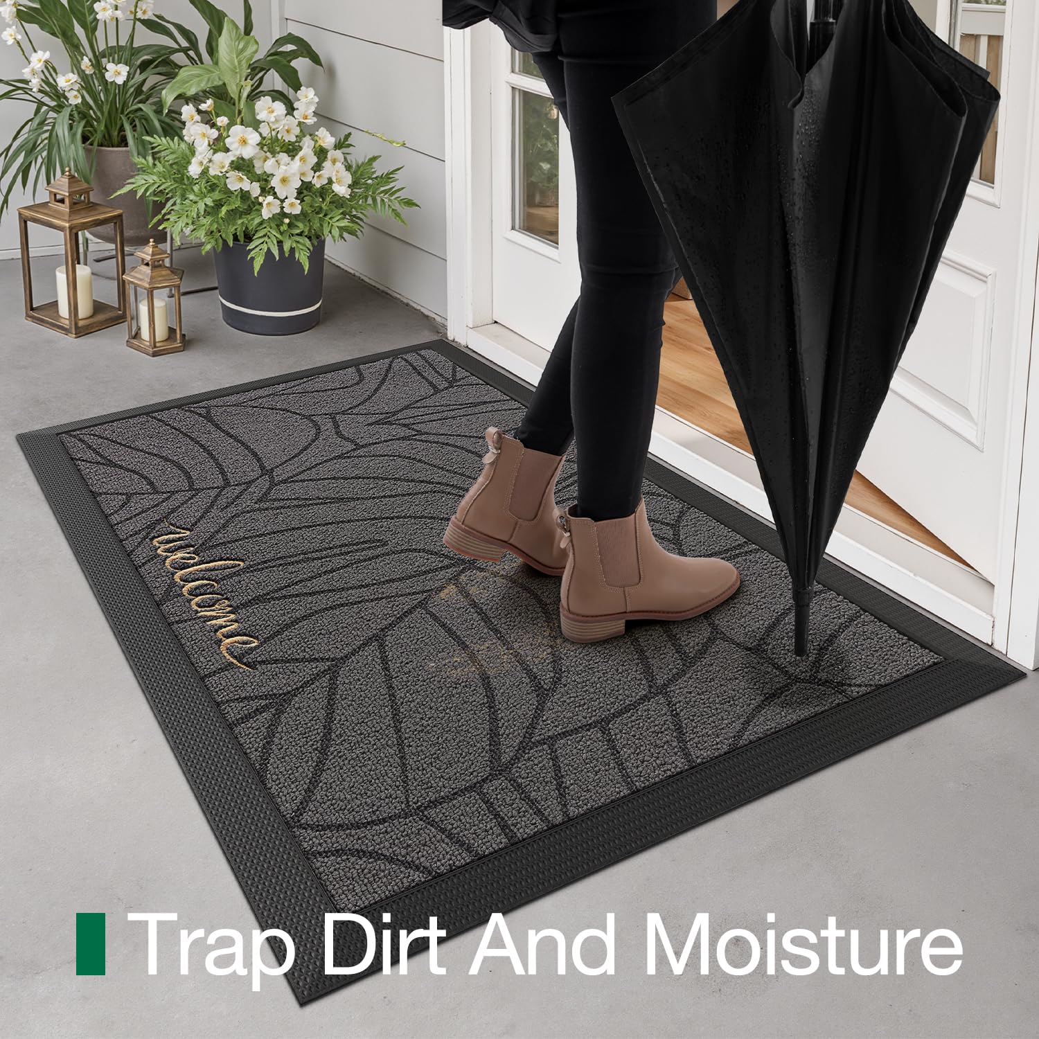 LUMI Grey Embroidered Doormat - Non-Slip Outdoor Mat -6