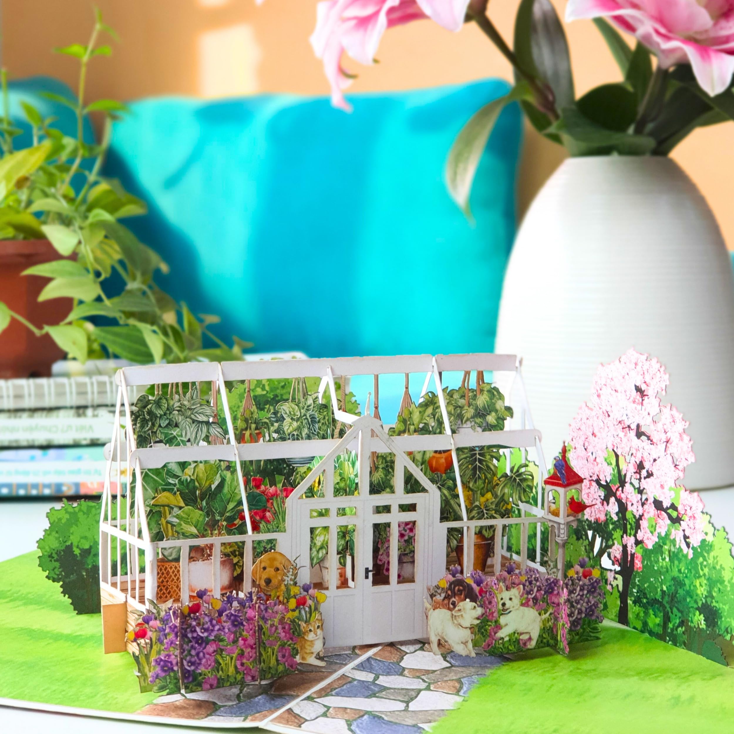Ribbli 3D-Grußkarte 'Gewächshaus' - Pop-Up-Karte Für Geburtstag, Muttertag, Valentinstag (19x14,4 Cm, Mit Umschlag)