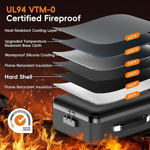 Miniatura 3 de Caja de documentos ignífuga con cerradura, organizador de archivos rígido impermeable con carpeta de acordeón, caja de seguridad portátil ignífuga