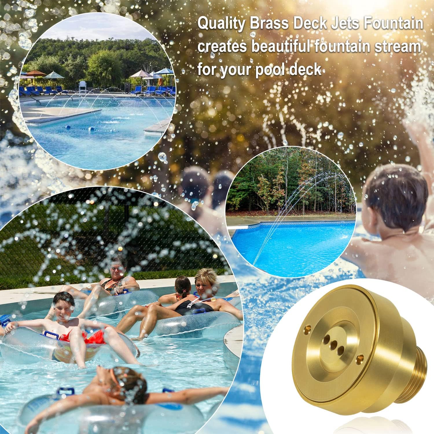 3 Hole Pool Brass Deck Jet Nozzle with Ground Lug for Swimming Pool Spa Fountain Water Hole Pump, Triple Streams Jet Nozzle