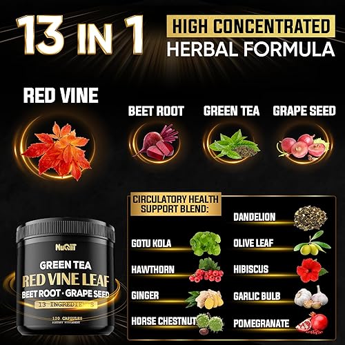 Miniatura 2 de Extracto de hoja de vid roja, 15000 mg de raíz de remolacha, 3000 mg de té verde orgánico, suplemento de 3000 mg y más, apoya la salud del corazón,