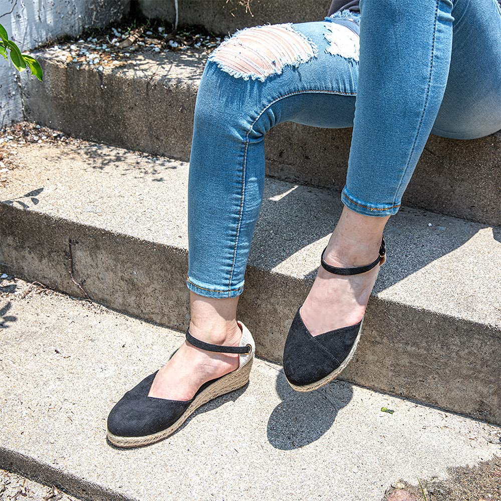 Hitmars Sandali Donna Zeppa Estivi Espadrillas Platform Scarpe Plateau Tacco Basso Chiuse Eleganti Comode Nero Marrone Rosa 36 EU-43 EU
