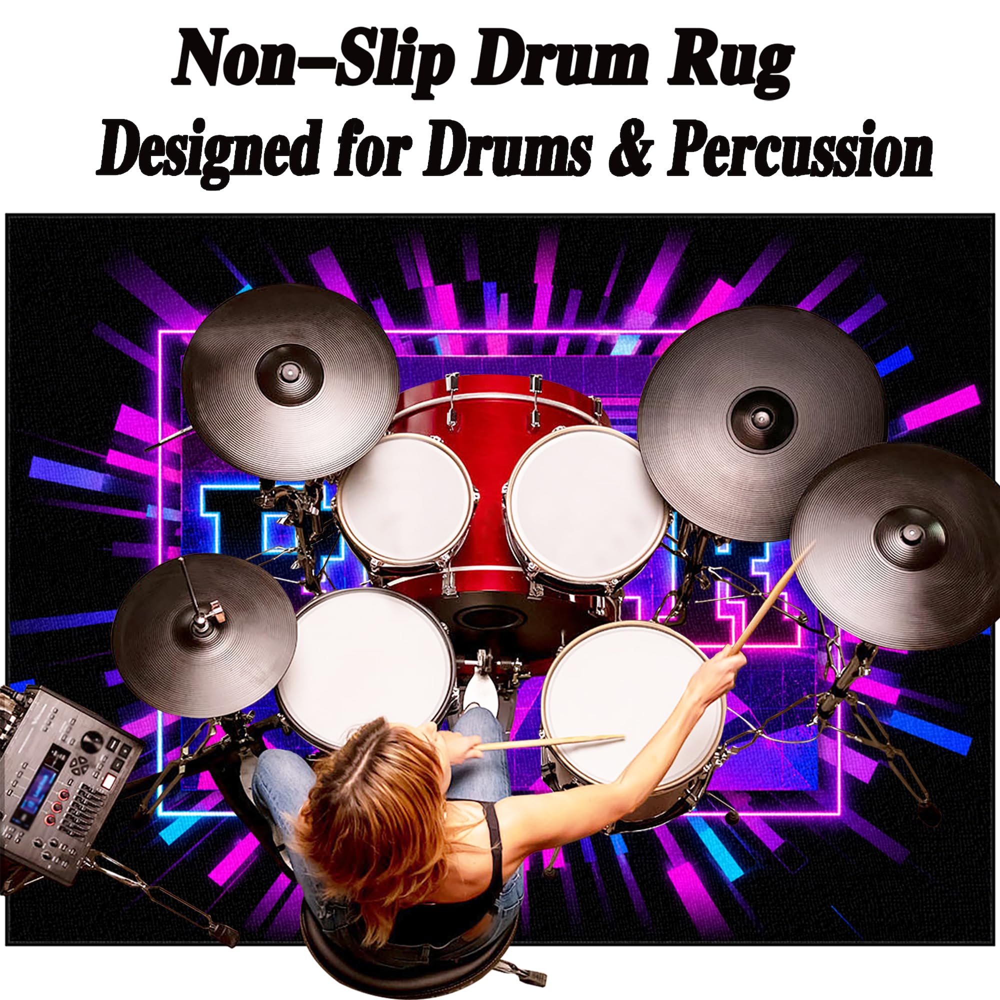 Tappeto per Batteria Acustica 230 x 180 cm Tappeto Drum Antiscivolo Tamburo Tappeto, Tappeto Batteria Elettronica Professionale Assorbimento degli Urti Insonorizzato Antiscivolo Tappeto a Tamburo