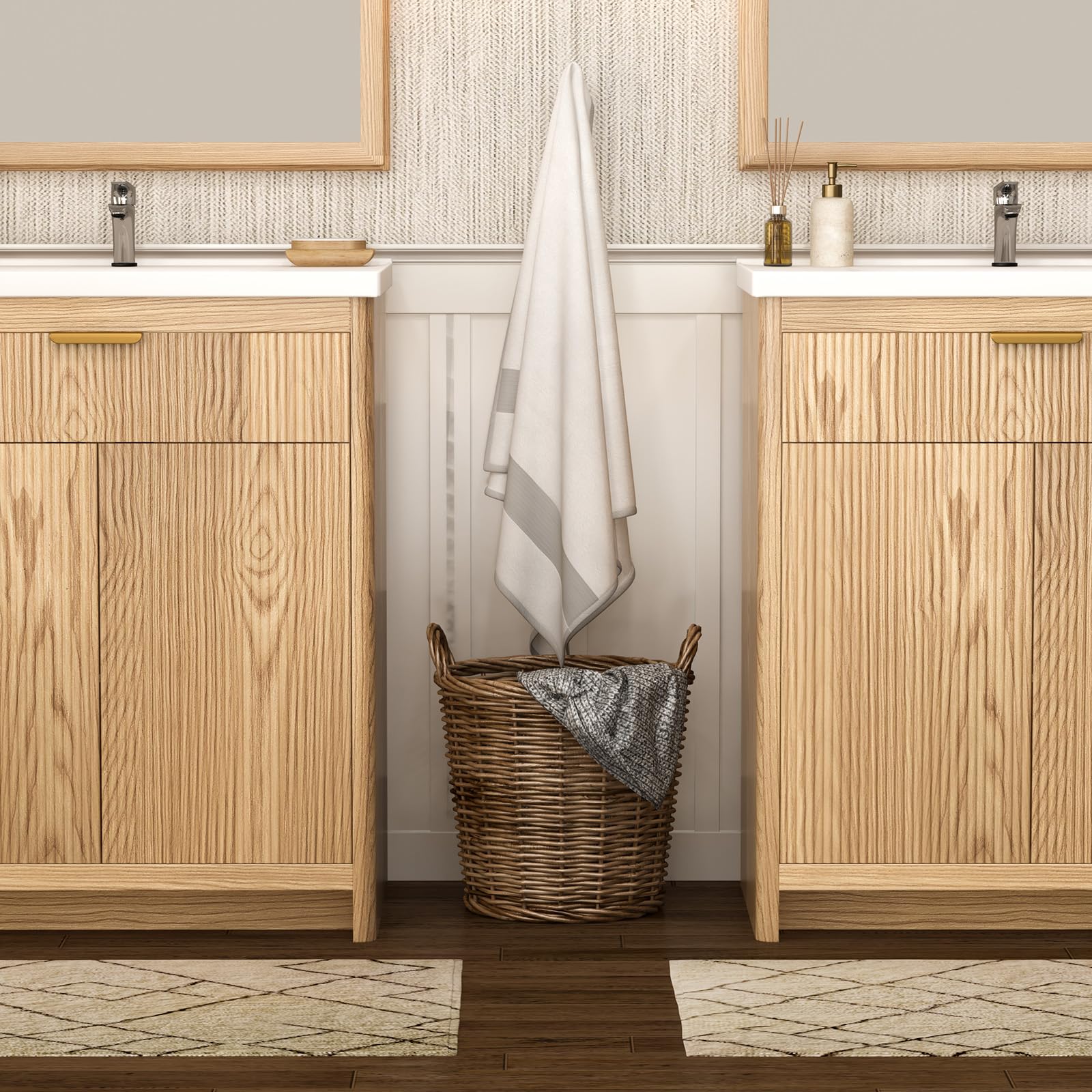 Szafka pod umywalkę 80 cm z umywalką ceramiczną, umywalka z szafką dolną i zestawem mebli łazienkowych, drzwi Soft-Close, odporna na wilgoć MDF, łatwy montaż, wygląd drewna