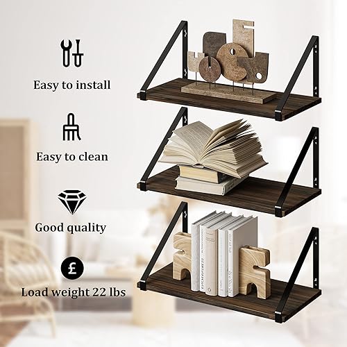 Miniatura 6 de BAMEOS Estantes flotantes de madera rústica, estantería pequeña para sala de estar, oficina, dormitorio, con soporte de metal