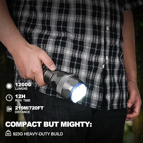 Miniatura 2 de HAUTMEC Linternas recargables de 12000 lúmenes altos, 5 modos de luz, linterna brillante, zoom 2X, impermeable IP67 y resistente a los impactos, y