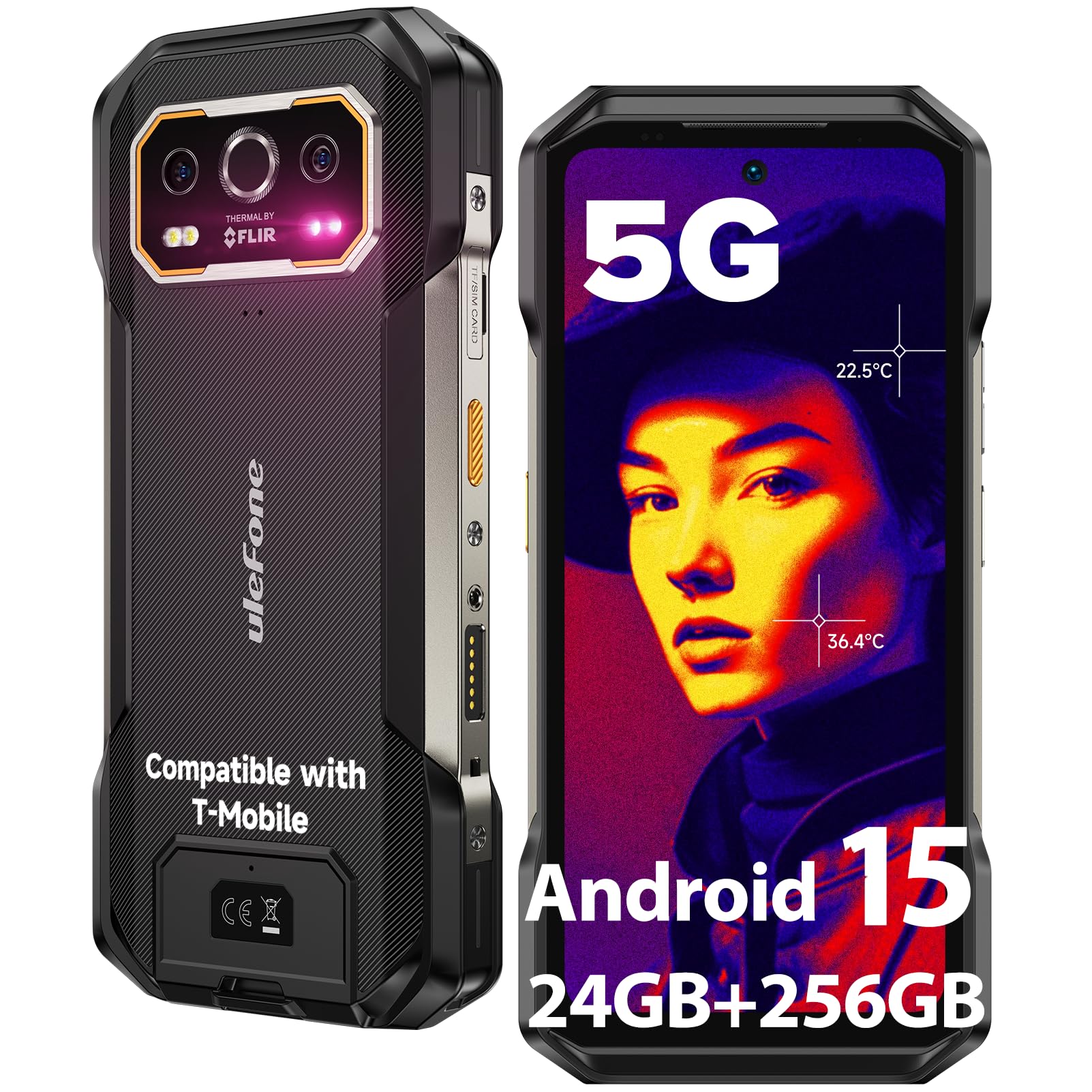 Armor 27T Pro 5G Rugged Smartphone Thermal Imaging Camera Android 15 24GB+256GB 10600mAh/33W MTK Dimensity 6300 50MP+64MP Night Vision 6.78" FHD+ 120Hz Dual SIM Cell Phone Fingerprint ID NFC