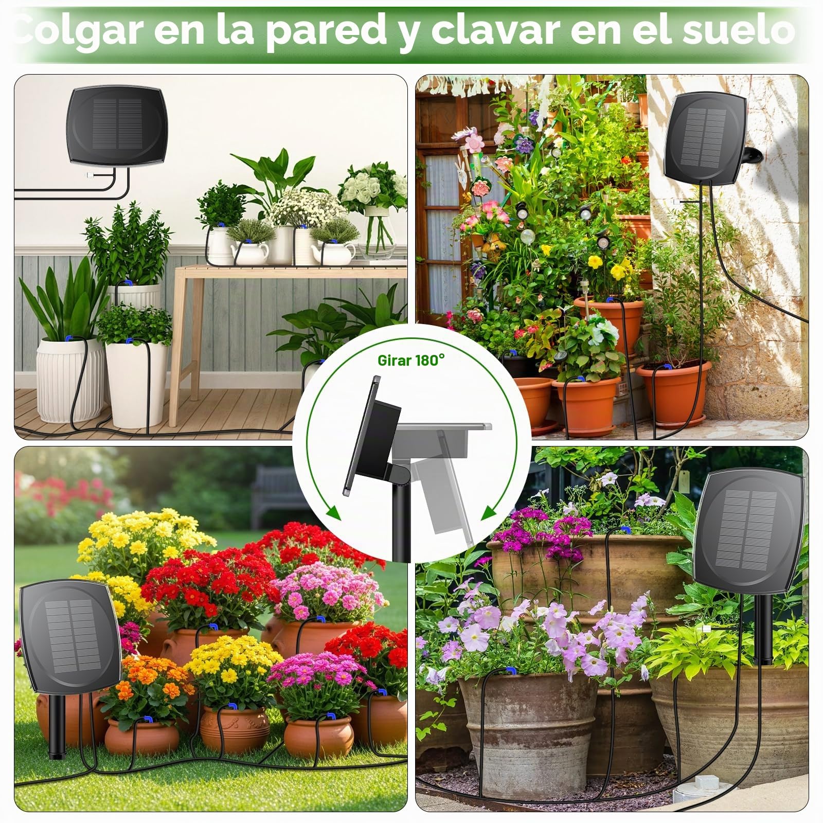 Onherm Riego Automático Solar, Riego por Goteo Solar con 12 Modos de Temporizador y Tubo de 15M, Sistemas de Riego Solar para Jardín, Balcón y Plantas de Exterior en Maceta