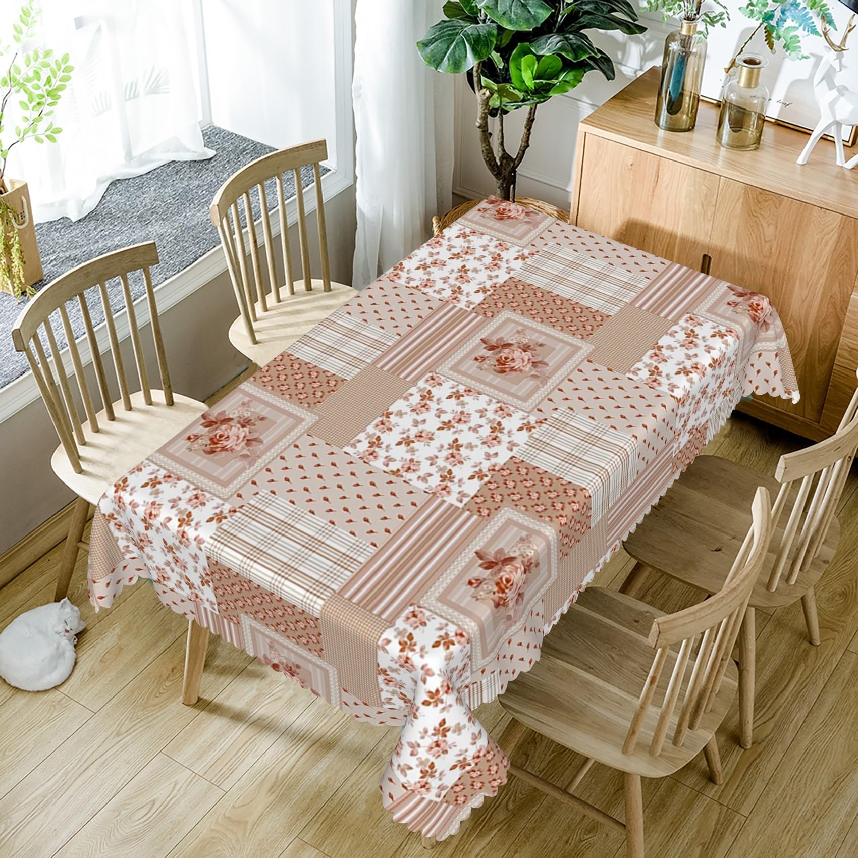 Amazon.com: TTQYFNM 54x70inches Floral Patchwork Tablecloth Brown