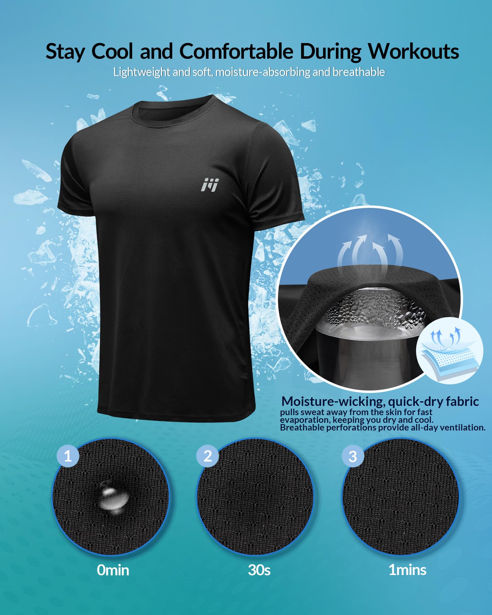 MEETYOO 5 Pack Camiseta Deportiva para Hombre Running y Entrenamiento Camiseta Técnica Hombre Gimnasio con Tejido Transpirable de Secado Rápido