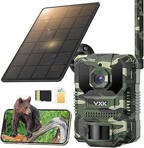 VXK 4G LTE Solar Wildlife Camera with SIM Card, Wildlife Camera with Mobile Phone Transmission App Trigger 0.1S, Wildlife Camera with Motion Sensor Night Vision with 64GB SD Card, 8000mAh Battery asin的图片