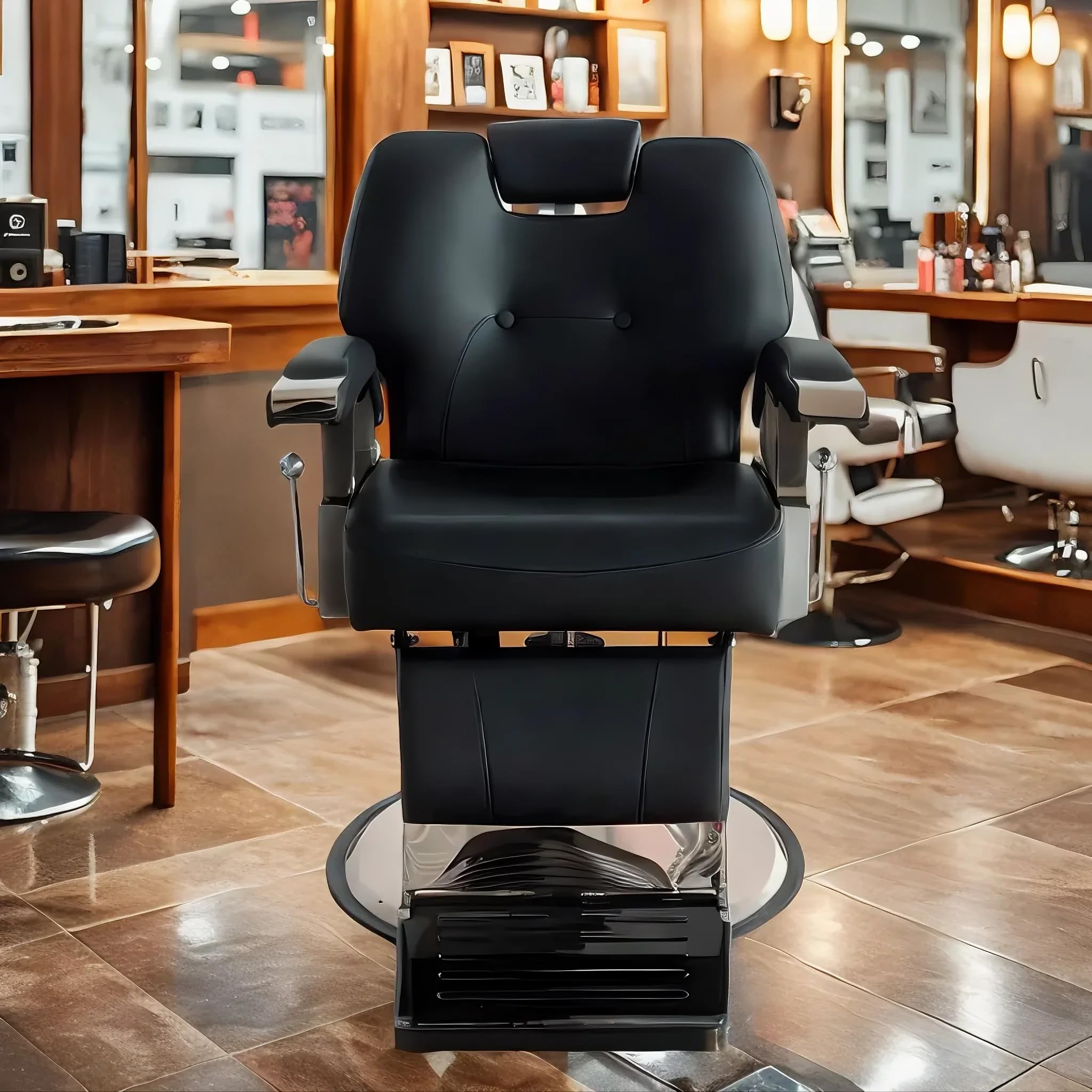 Poltrona da Parrucchiere, Sedia da Parrucchiere Idraulica Reclinabile Barbiere 360° per Salone Professionale, 110 x 70 x 100-113 cm (Nero)