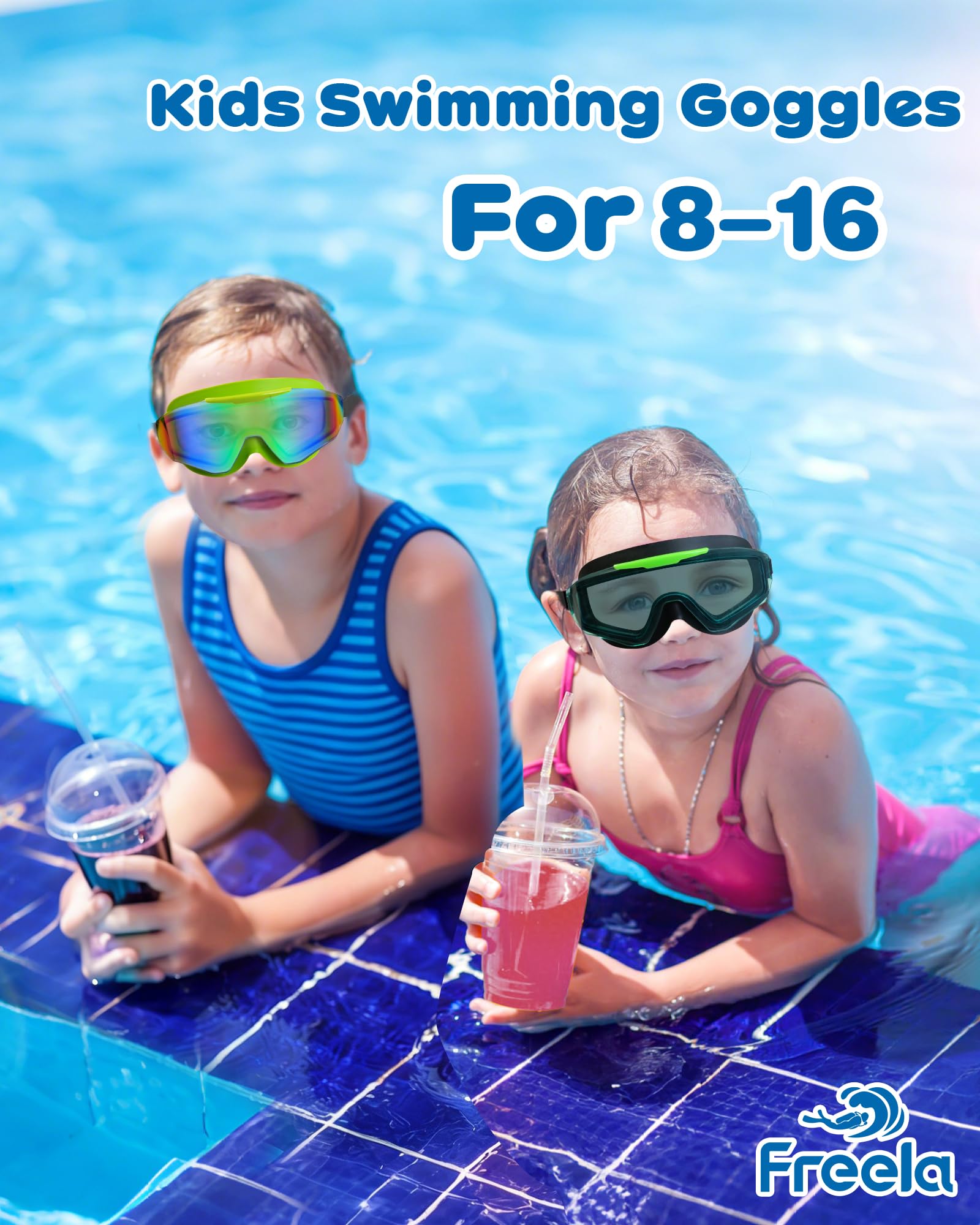 Freela Paquete de 2 gafas de natación para niños de 8 a 16 años, protección UV antivaho, capa extra de silicona, gafas de natación para niños y niñas