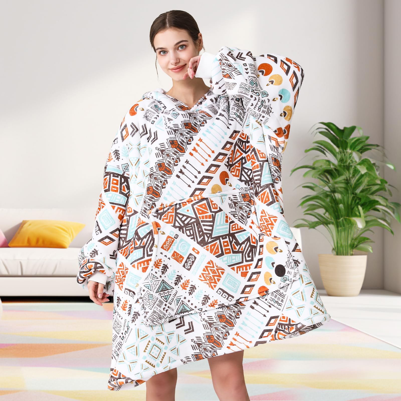 THREE POODLE Sweat à Capuche Femme, Couverture à Capuche Surdimensionnée, Poncho Polaire Pull Plaide Pelucheux en Sherpa pour Femme, Hommes et Adultes