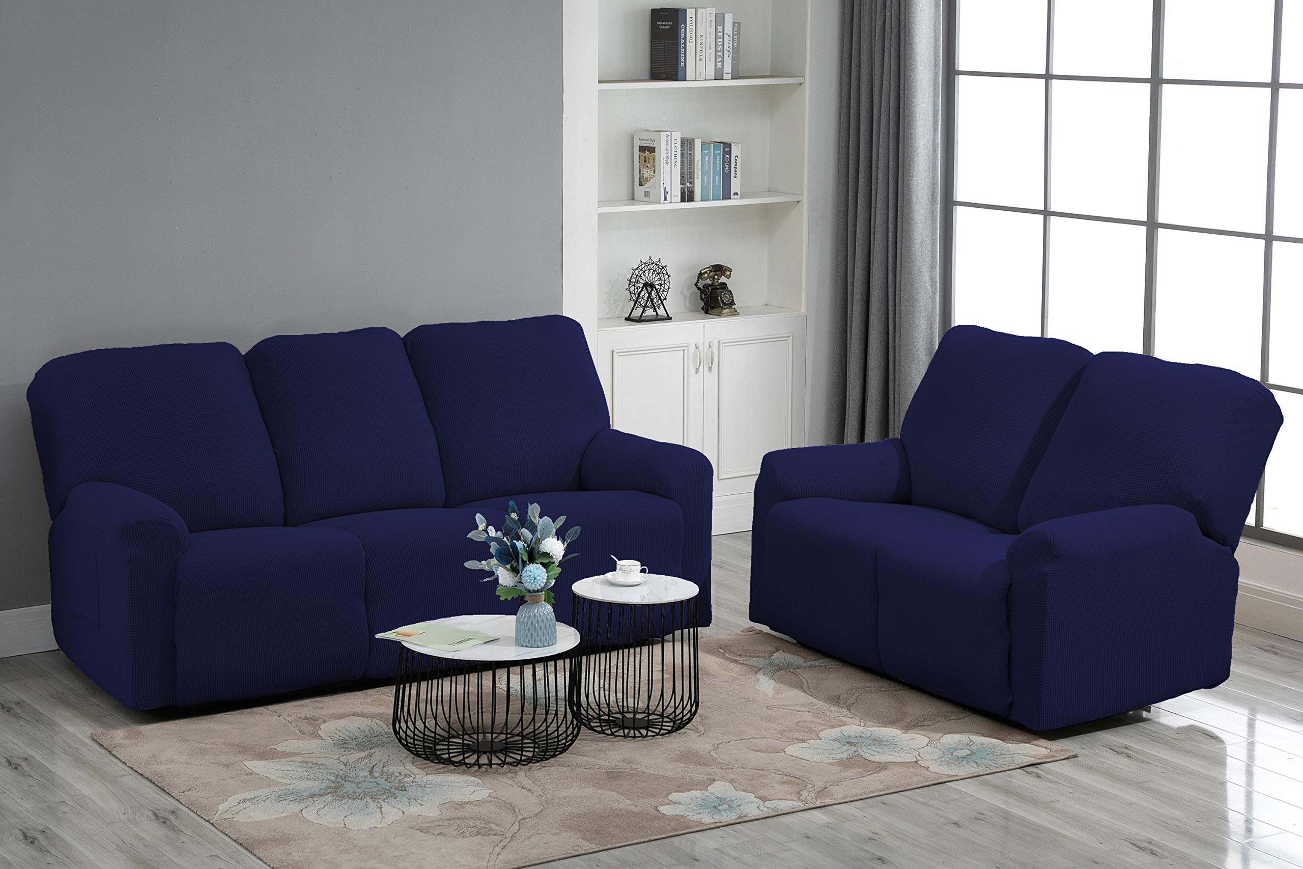 TIANSHU Copripoltrona a 1 posto, rivestimento per sedia a sdraio e poltrona TV, elastico antiscivolo, tessuto morbido (blu scuro)