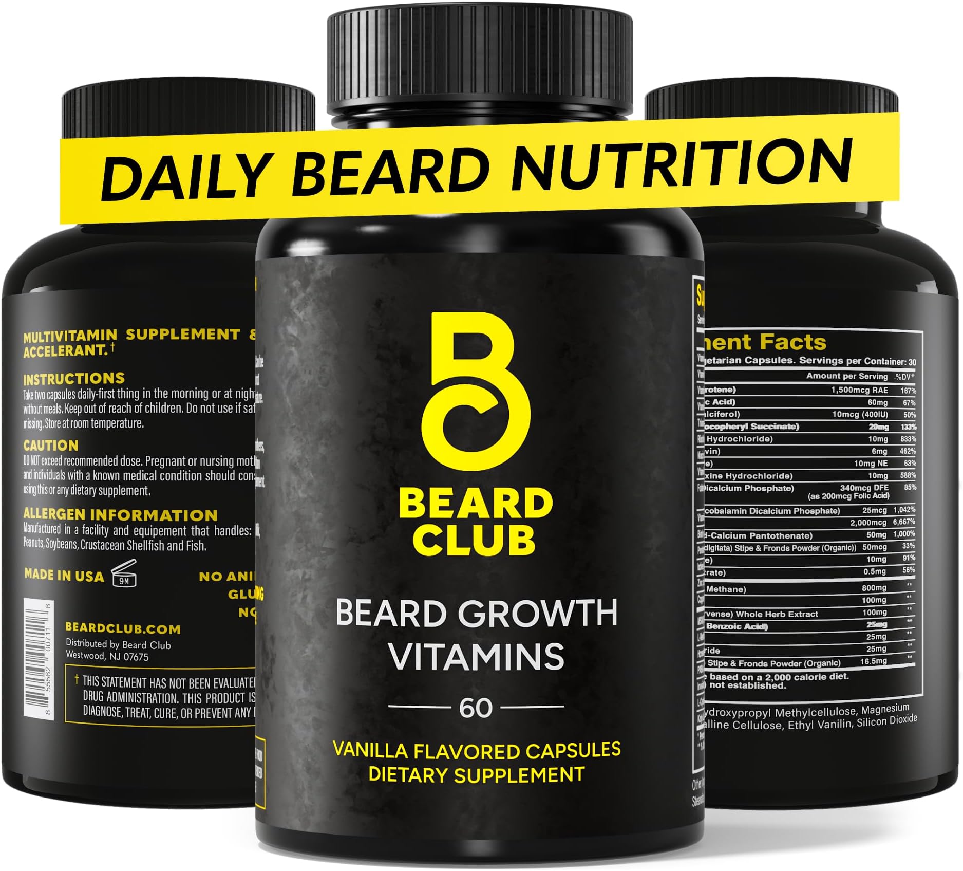 Biotin Beard Growth Vitamins - Support A Thicker Fuller Beard, Fill in Patches - Minerals & Multi-Vitamins Help Support and Stimulate Healthier Facial Hair Growth