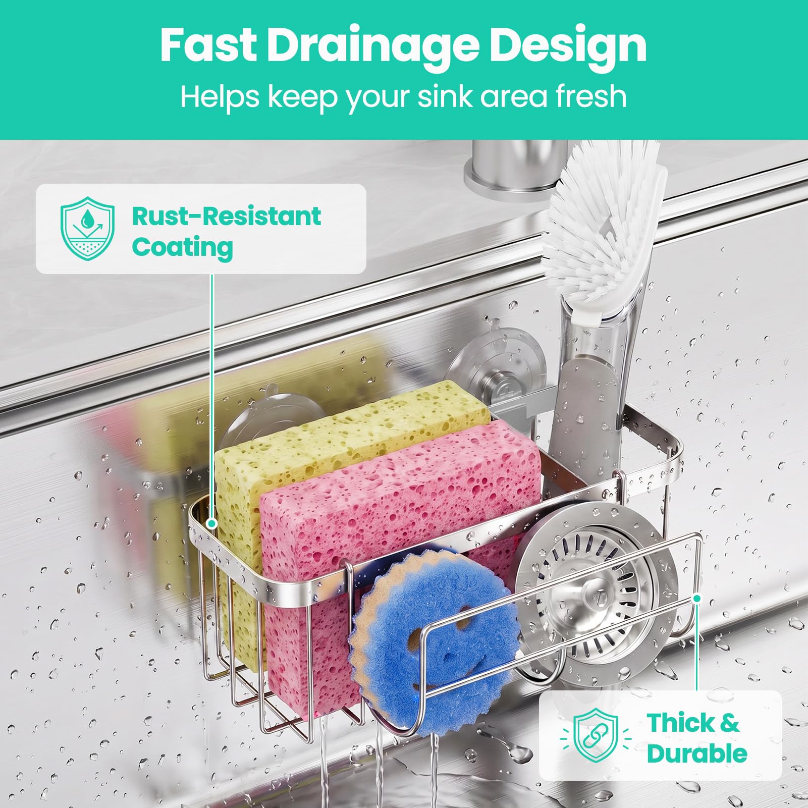 3-in-1 Sink Sponge Holder - Keep Sink Organized -6
