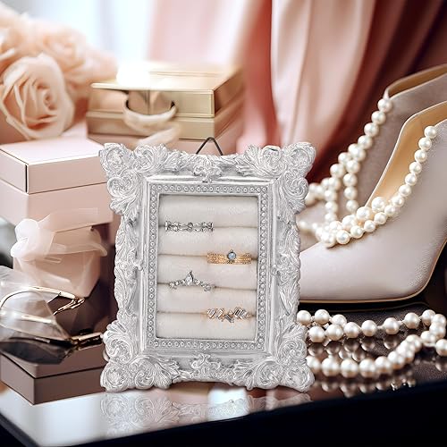 Miniatura 7 de Soporte para anillos vintage, soporte de exhibición de anillos plateados, marco de exhibición, bandeja de exhibición de aretes, aniversario,