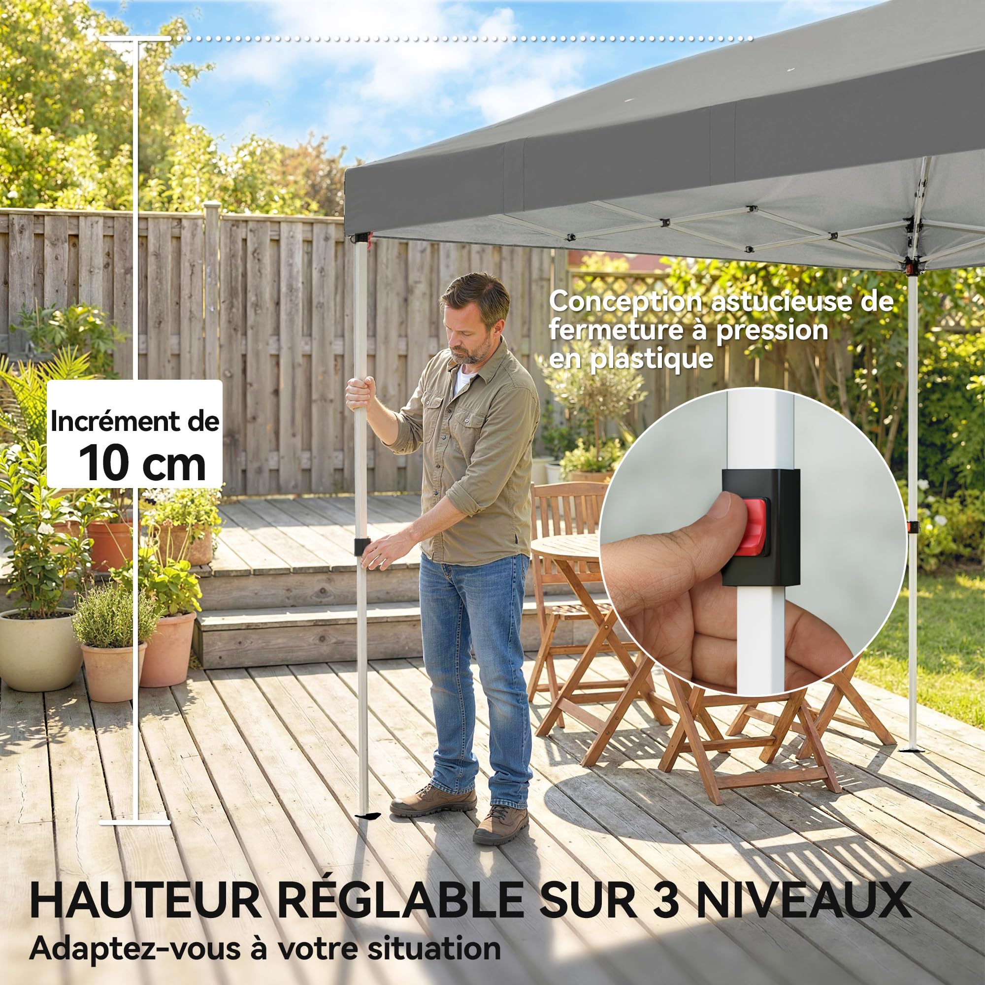Outsunny Tonnelle de Jardin Pliante 3x6 m Réglable en Hauteur UV50+ Gris | Tente Pliante Pop Up, 6 Parois Latérales, 6 Sacs de Sable, Sac de Transport à Roulettes