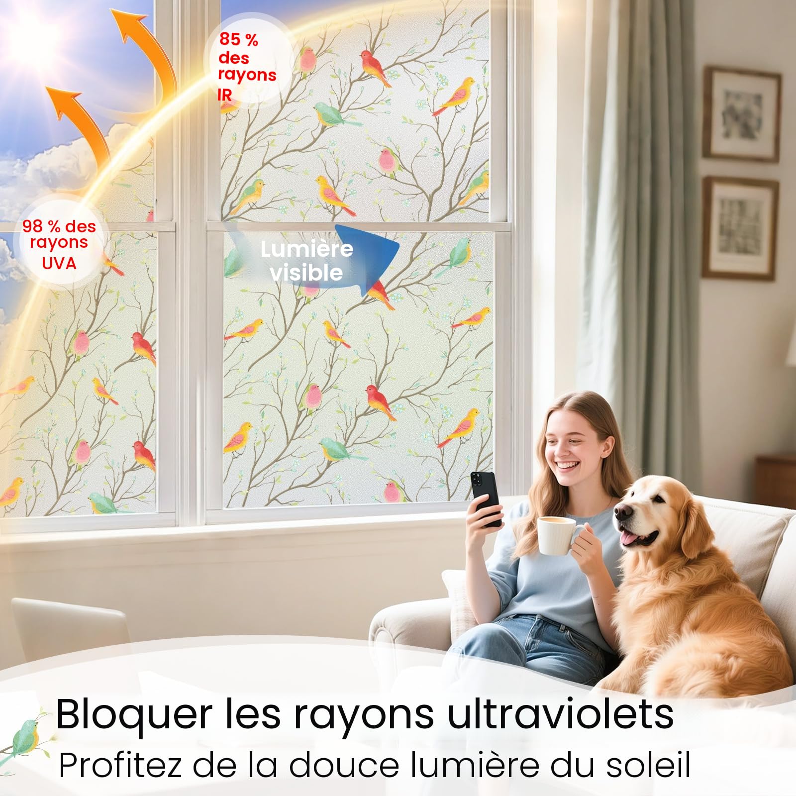 Lifetree Film pour Fenêtre sans AdhéSif - Anti Regard, Vitrail Autocollant Décoratif Opaque, Anti-UV, pour Fenêtres et Portes 115 x 200 cm