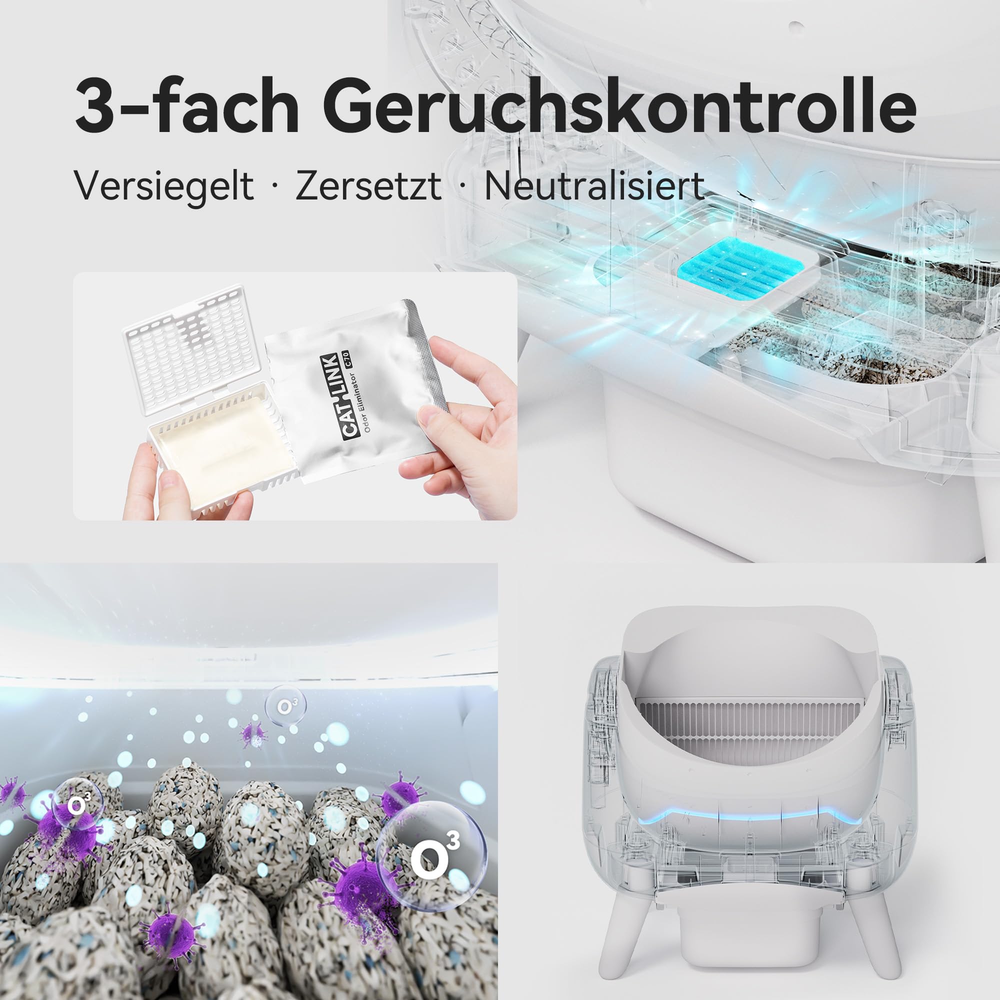 CATLINK Selbstreinigende Katzentoilette, Katzenklo XXL mit offenem Top-Design, 5 GHz WLAN, 12L Großvolumen, Für alle Streuarten, Ideal für Mehrkatzenhaushalte(Grau)