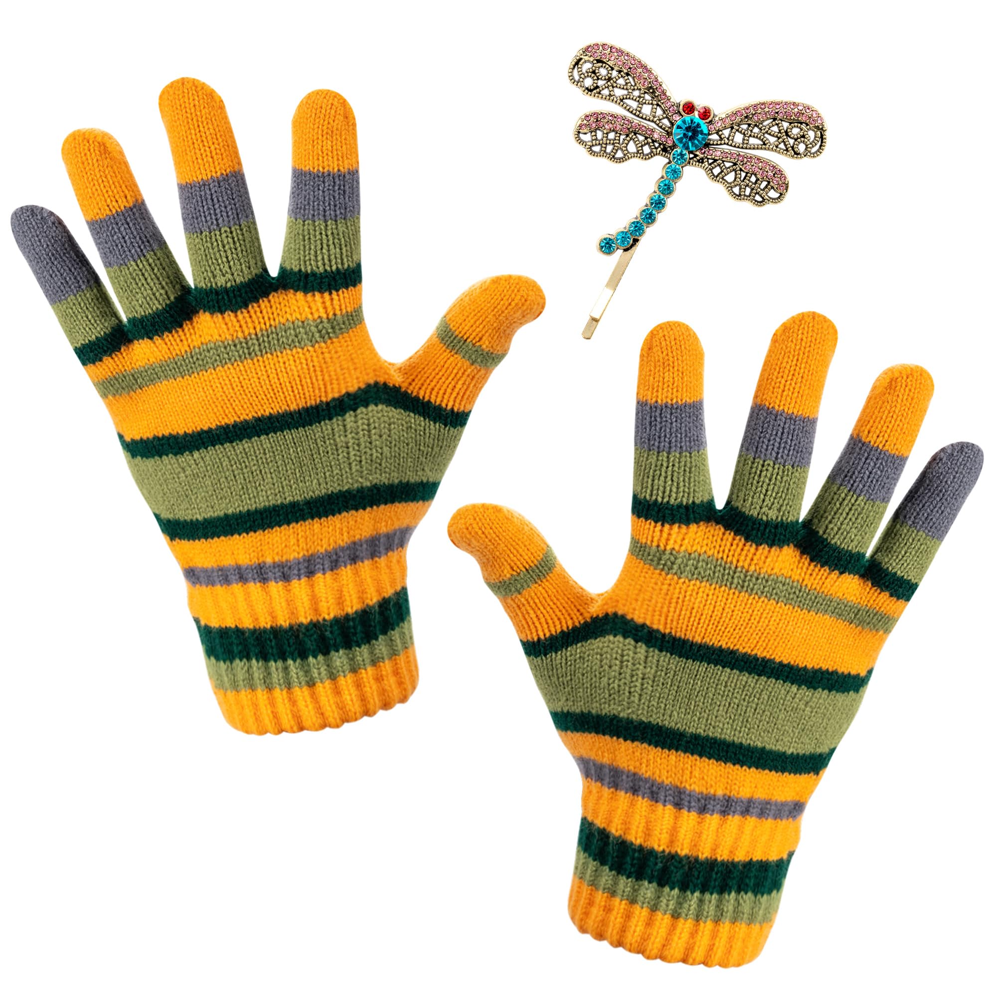 Eybila halloween costume striped gloves dragonfly hair clips cosplay accessories knitted gloves for women, Orange, One size