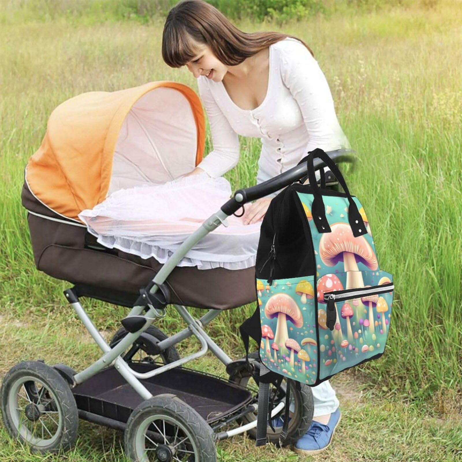 Mochila multifuncional para pañales de color rojo sólido, bolsa de pañales de gran capacidad con mamás y papás, viajes y uso diario