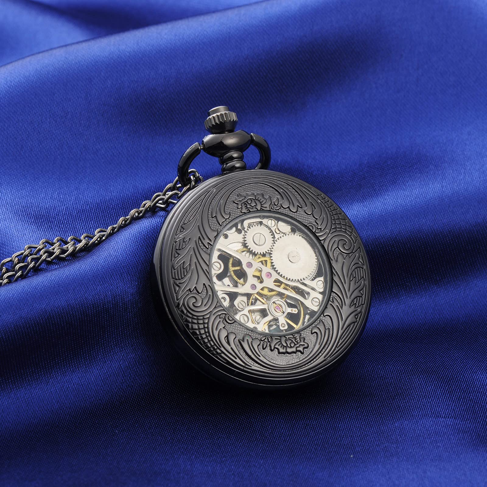 SUPBRO Reloj de Bolsillo Vintage Reloj para Hombre de Bolsillo Mecánico con Cadena de números Romanos