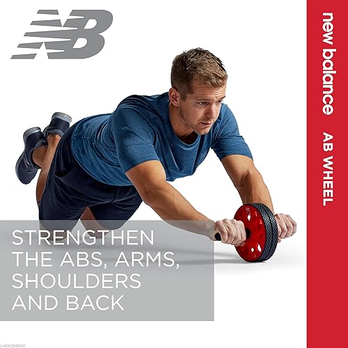Miniatura 4 de New Balance Ab Wheel - Rodillo abdominal con ruedas antideslizantes con asas de agarre seguro, negrorojo