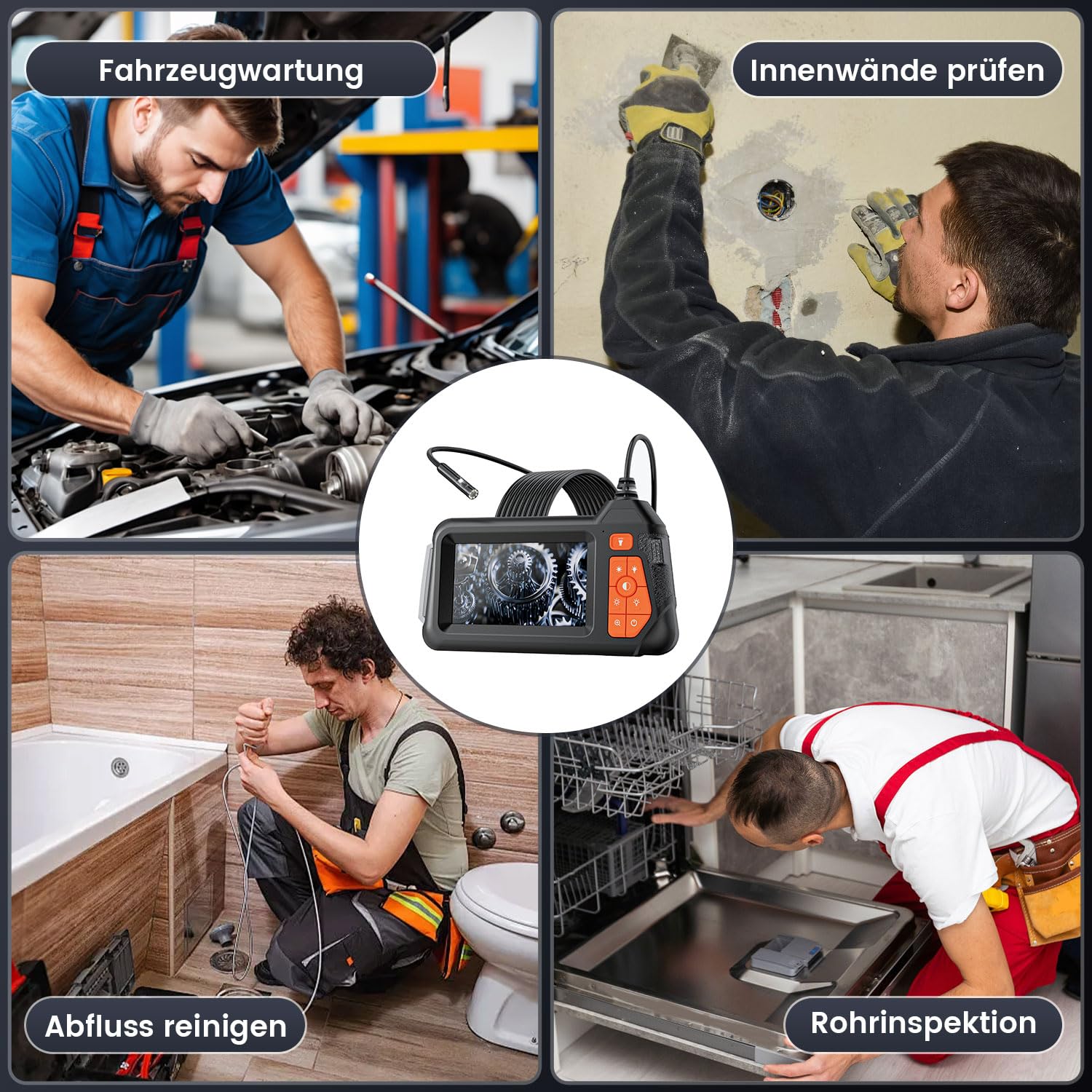 HSSNS Kamera endoskopowa 5 m, warsztatowa kamera endoskopowa z ekranem IPS 4,3", 8 mm IP67, wodoszczelna kamera inspekcyjna, kamera endoskopowa 1080p HD, kamera rurowa, kamera kanałowa, bateria 2600