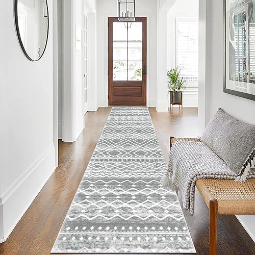 HEBE Alfombra bohemia para pasillo de 2 x 10 pies, antideslizante, lavable, envejecida, con medallón, alfombra vintage para entrada, lavandería,