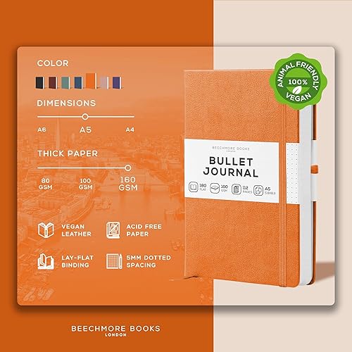 Miniatura 2 de BEECHMORE BOOKS Cuaderno de viñetas de puntos, 8.3 x 5.8 pulgadas, 112 páginas punteadas, cuero de punto cuadriculado de tapa dura, papel grueso de