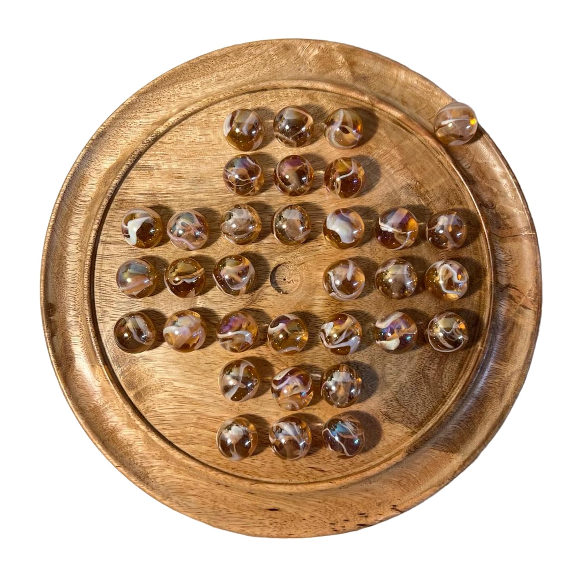 Thorness Jeu de société solitaire de 30 cm de diamètre, billes en verre rose, jeu de solitaire classique en bois, jeu de stratégie pour adultes, joueur unique