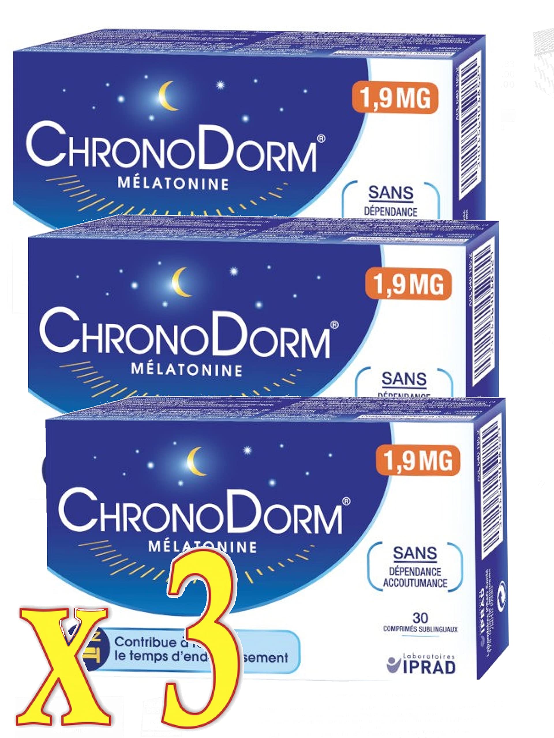 Chronodorm 1.9 mg - Nouveau Dosage - Contribue à réduire le temps d'endormissement - Lot de 3 Mois - 3 x 30 comp Sublinguaux