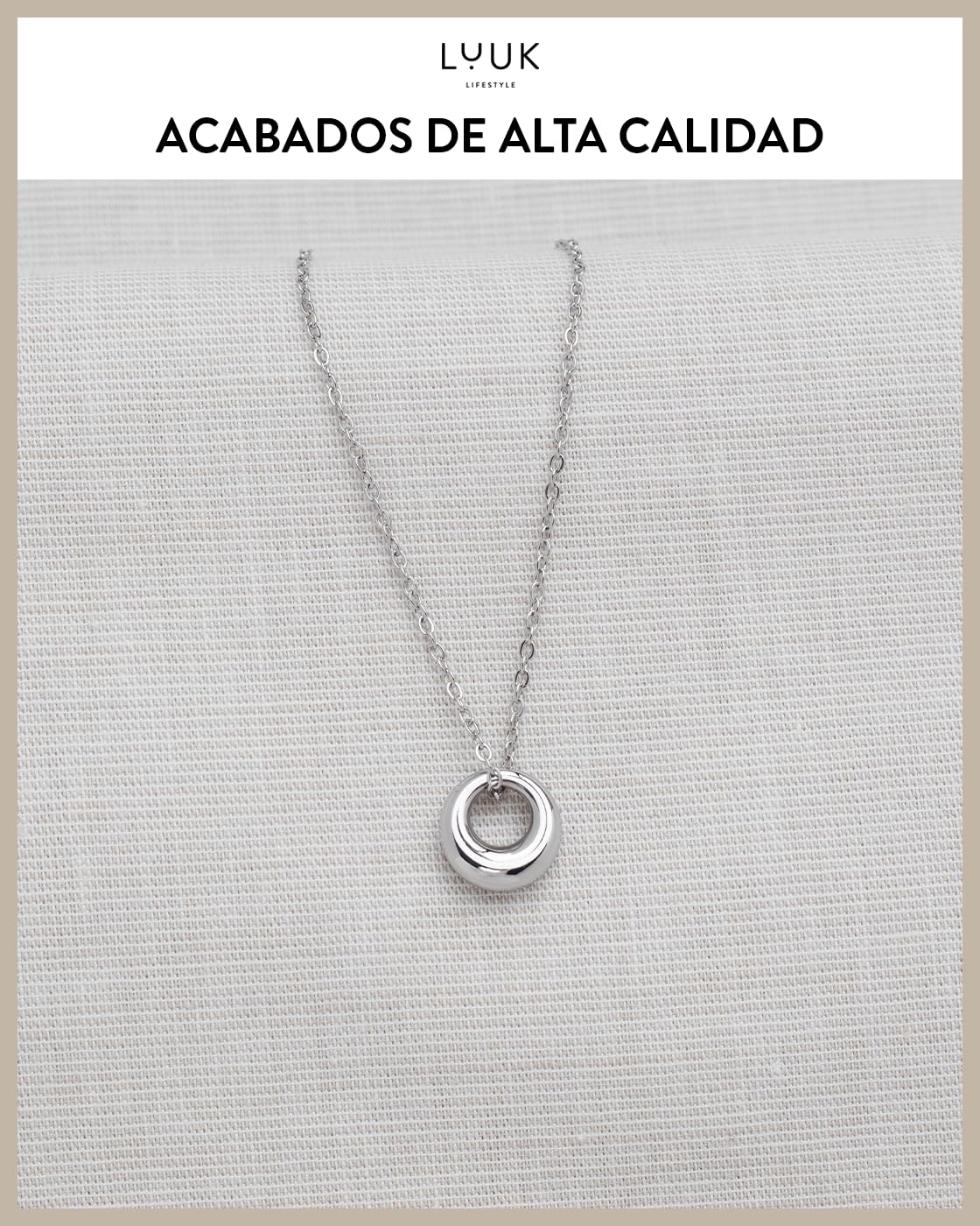 LUUK LIFESTYLE Collar moderno para mujer con colgante, cadena de acero inoxidable 50 cm con tarjeta HAPPINESS, joyería regalo cumpleaños, día de la madre o para novia, plateado dorado oro rosa