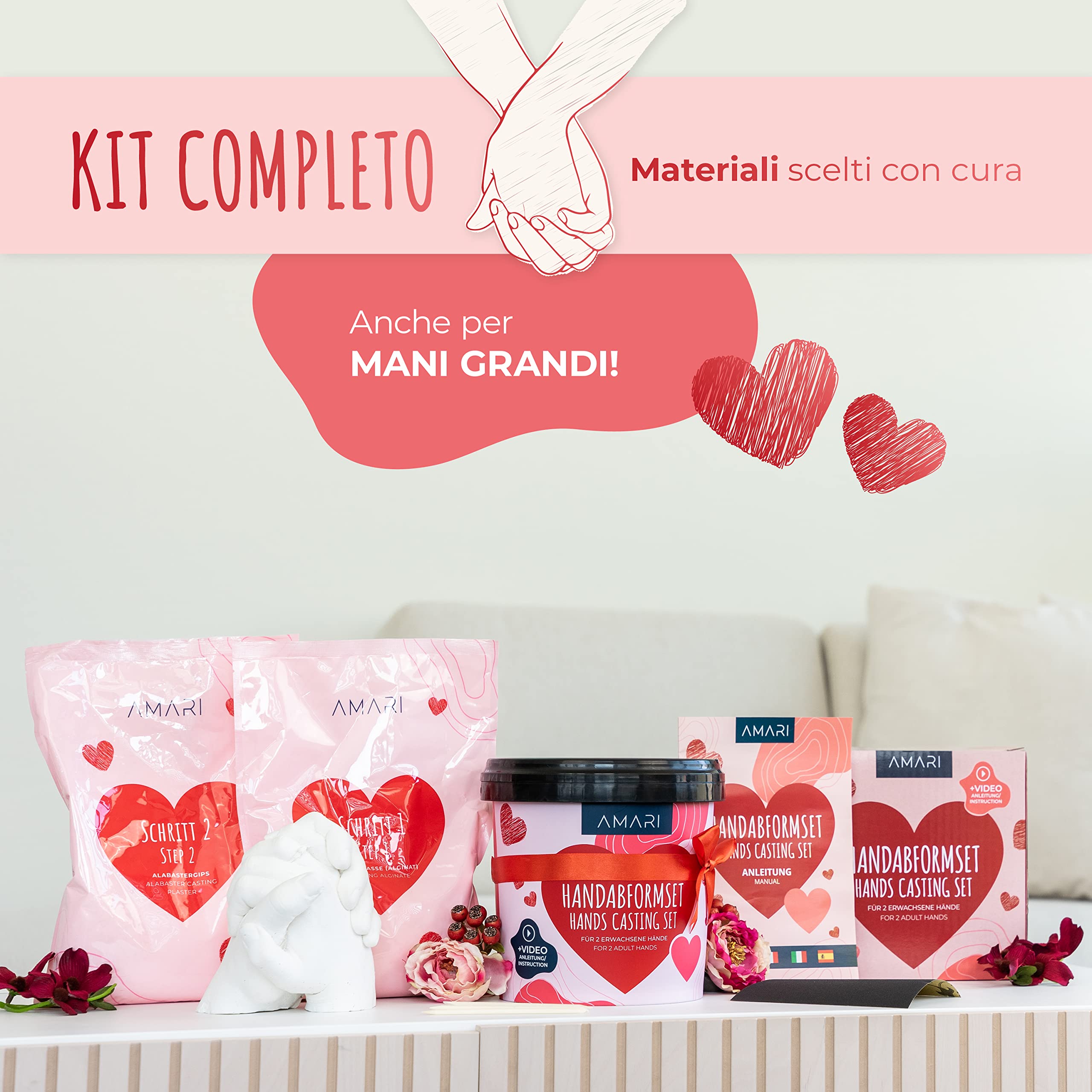 Amari® 3D kit calco mani – coppie e famiglie – famiglia gesso per stampi mani kit scultura mani stampo mani calchi mani stampo mani gesso impronta