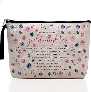 Inspirational Makeup Bag, Goddaughter Gifts for Girls, Goddaughter Gifts from Godmother, Motivational Birthday Gifts for Goddaughter, Teens, to My Beautiful Goddaughter Cosmetic Bags Zipper Pouch