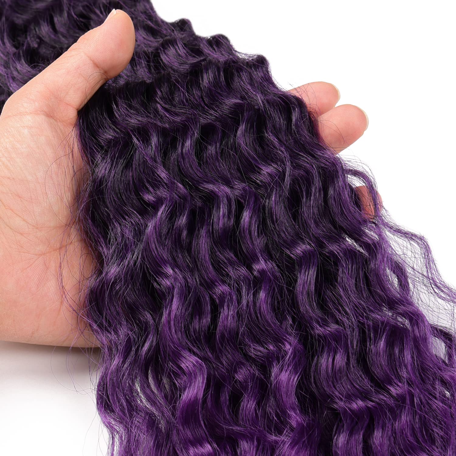 Purple Ocean Wave Crochet Hair 22inch Ombre Deep Wave Hair 6Packs Synthetic Curly Braiding Crochet Hair for Women #1BT Purple