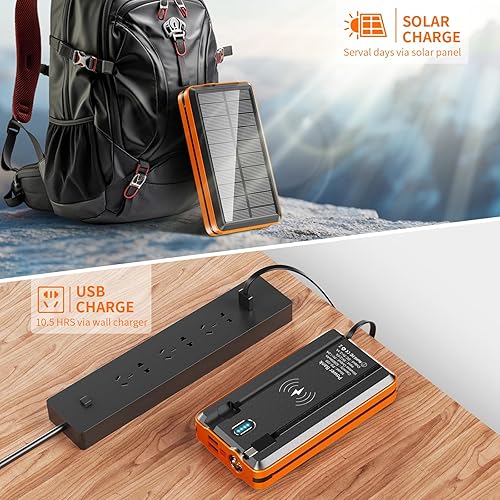 Miniatura 4 de Banco de energía solar cargador portátil 52800mAh 5V3A batería de carga rápida con 4 cables incorporados, 2 salidas y linterna LED para todos los