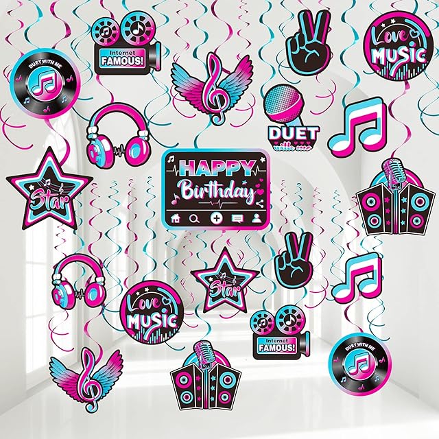 Outus 30 Pieces Music Party decoration, Music Short Video Party Hanging Swirls Decor for Boys Girls Adults Music Birthday Party DJ Short Video Party Social Media Theme party Baby Shower Supplies